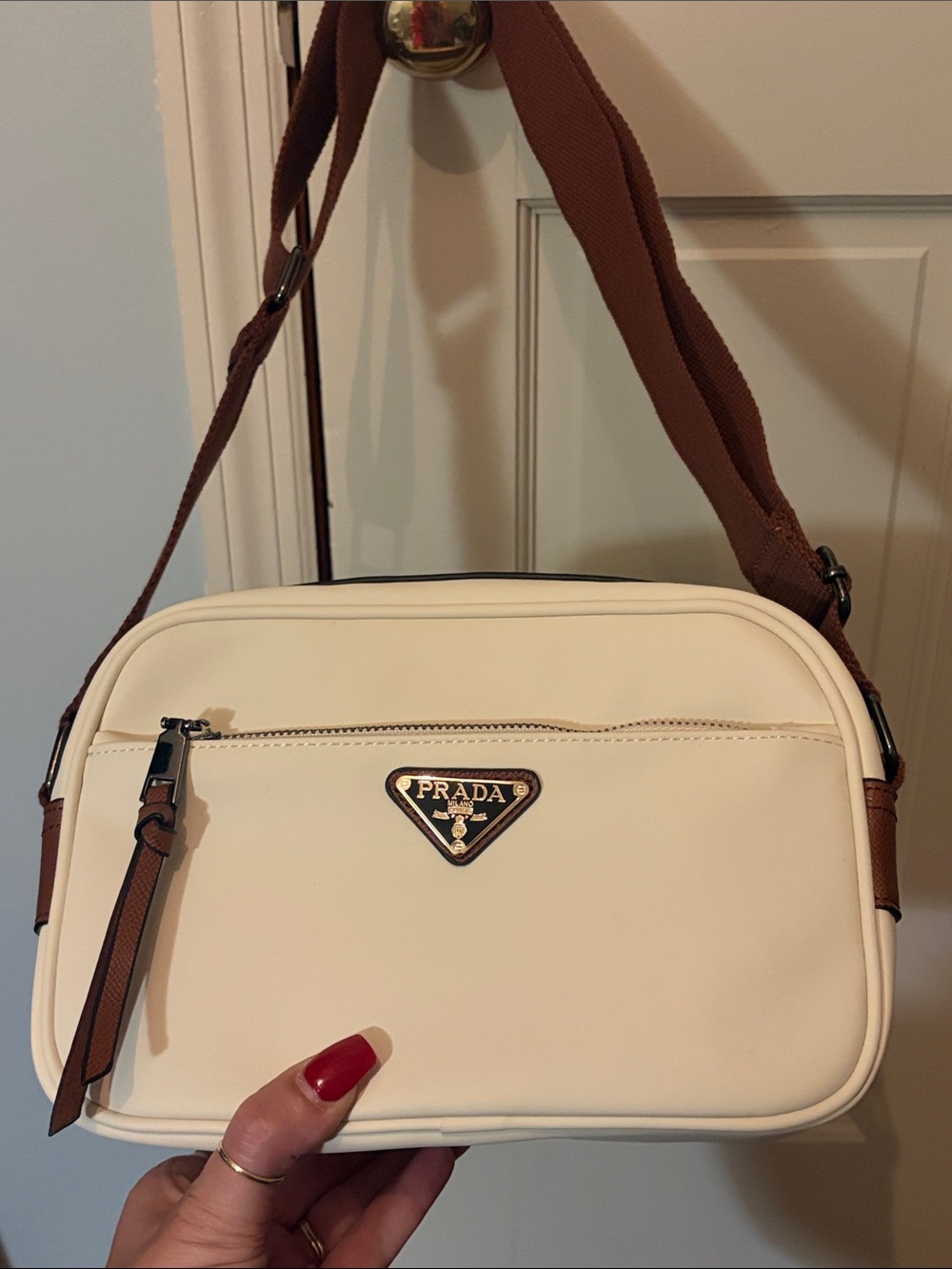Prada Cream Crossbody with Brown Strap / shoulder bag